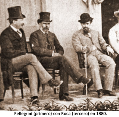Carlos Pellegrini (primero) con Julio A. Roca (tercero), foto circa de 1880.